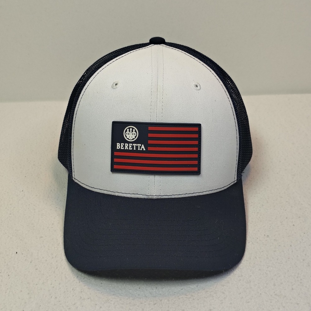 Beretta Mesh Trucker Hat Cap Snapback OSFA White Navy Blue American Flag Patch